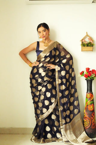 Gossamer 1-Minute Ready To Wear Black Soft Silk Saree RTW