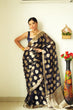 Load image into Gallery viewer, Gossamer 1-Minute Ready To Wear Black Soft Silk Saree RTW