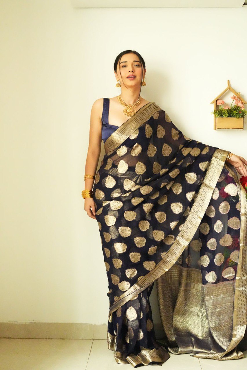 Gossamer 1-Minute Ready To Wear Black Soft Silk Saree RTW