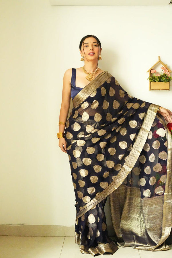 Gossamer 1-Minute Ready To Wear Black Soft Silk Saree RTW