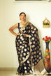 Load image into Gallery viewer, Gossamer 1-Minute Ready To Wear Black Soft Silk Saree RTW