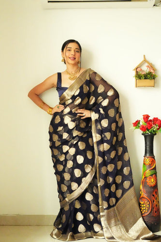 Gossamer 1-Minute Ready To Wear Black Soft Silk Saree RTW