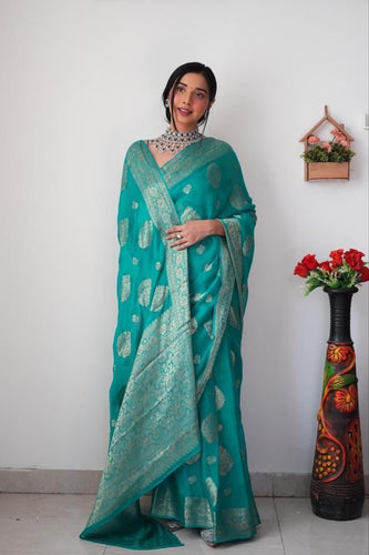 Mellifluous 1-Minute Ready To Wear Sea Green Soft Silk Saree RTW