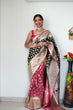 Load image into Gallery viewer, Vestigial 1-Minute Ready To Wear Black Soft Silk Saree RTW