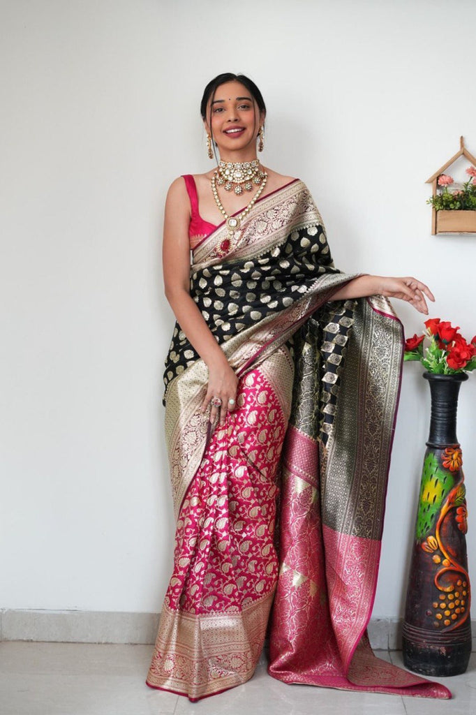 The Perfect Fusion of Tradition and Modernity: Soft Kanjeevaram Black Silk  Sarees – Sareeko