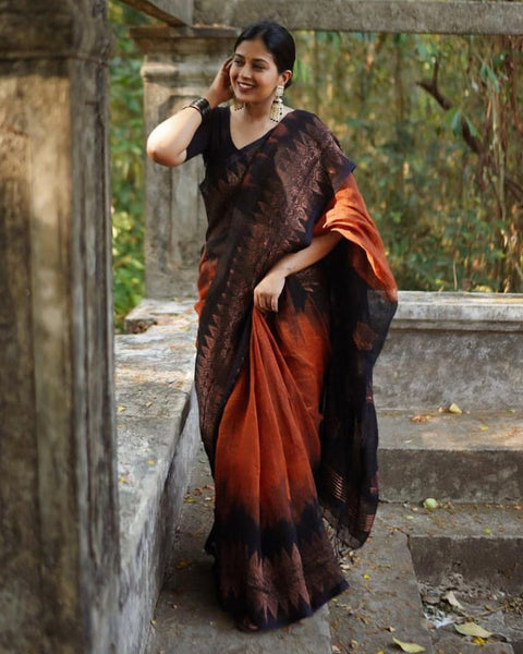 Elision Orange Soft Silk Saree With Dalliance Blouse Piece Shriji Main image