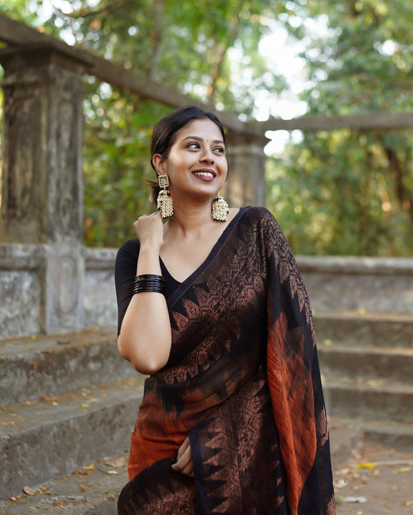 Elision Orange Soft Silk Saree With Dalliance Blouse Piece Shriji