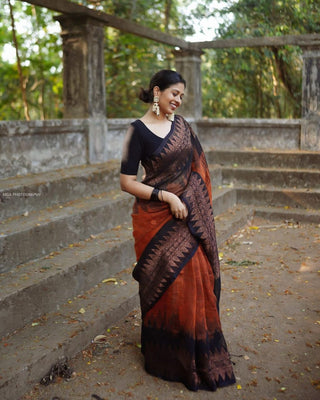 Elision Orange Soft Silk Saree With Dalliance Blouse Piece Shriji