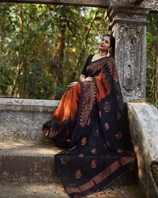 Elision Orange Soft Silk Saree With Dalliance Blouse Piece Shriji