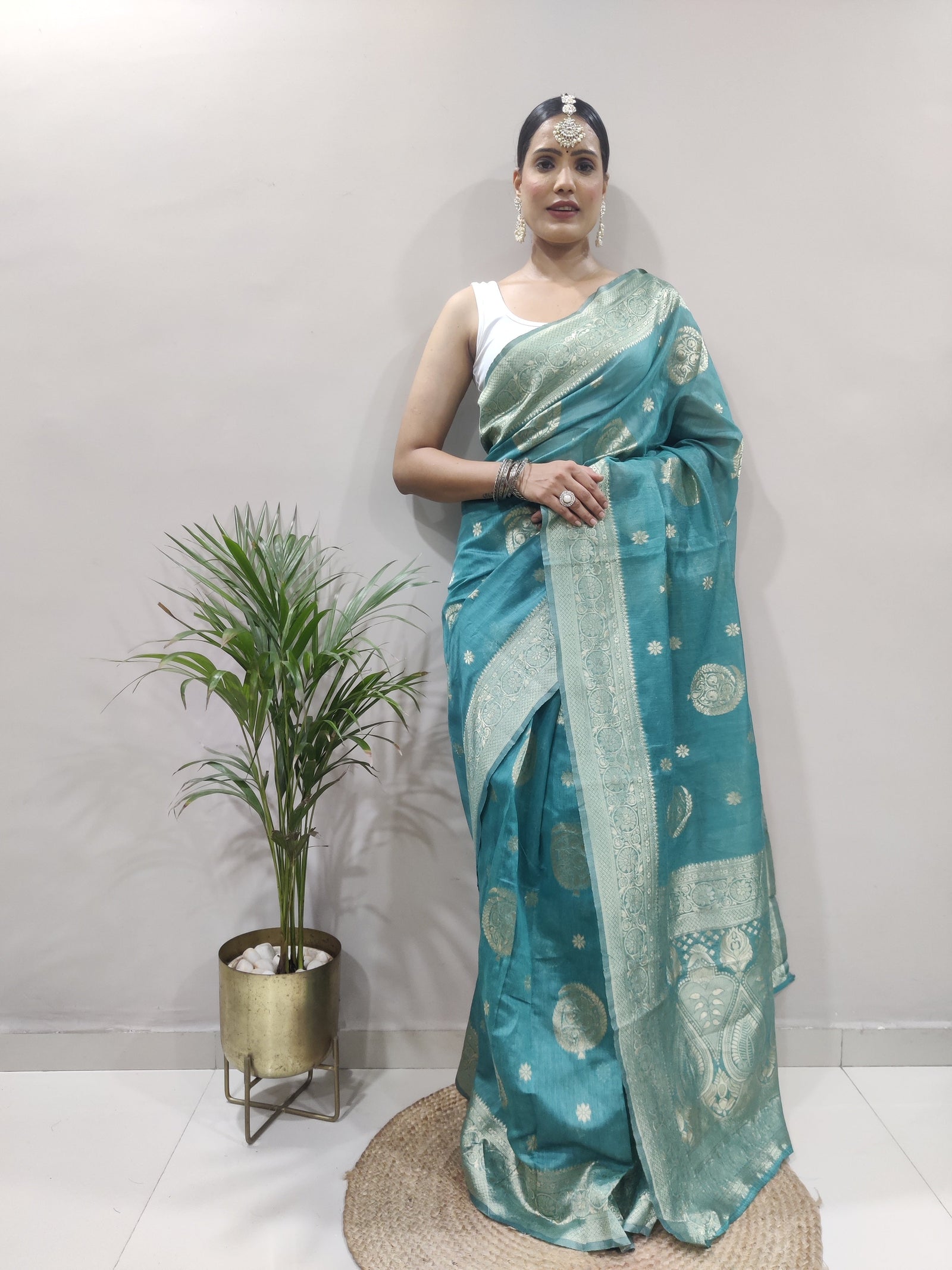 Dalliance 1-Minute Ready To Wear Sea Green Cotton Silk Saree RTW