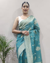 Load image into Gallery viewer, Dalliance 1-Minute Ready To Wear Sea Green Cotton Silk Saree RTW