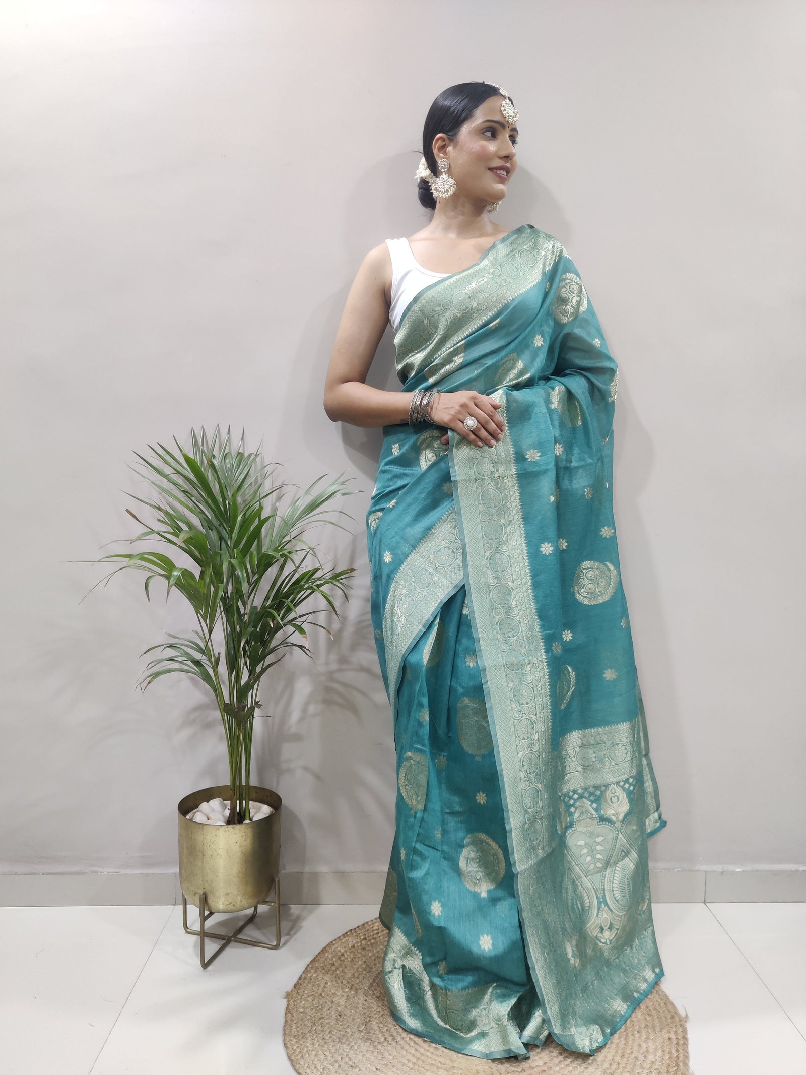 Dalliance 1-Minute Ready To Wear Sea Green Cotton Silk Saree RTW