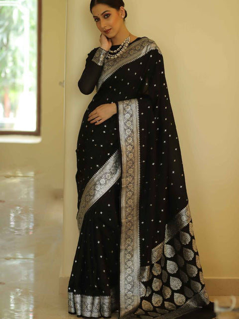 Fugacious Black Cotton Silk Saree With Sizzling Blouse Piece Shriji Main image