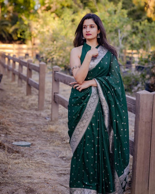 Moiety Green Cotton Silk Saree With Sensational Blouse Piece Shriji