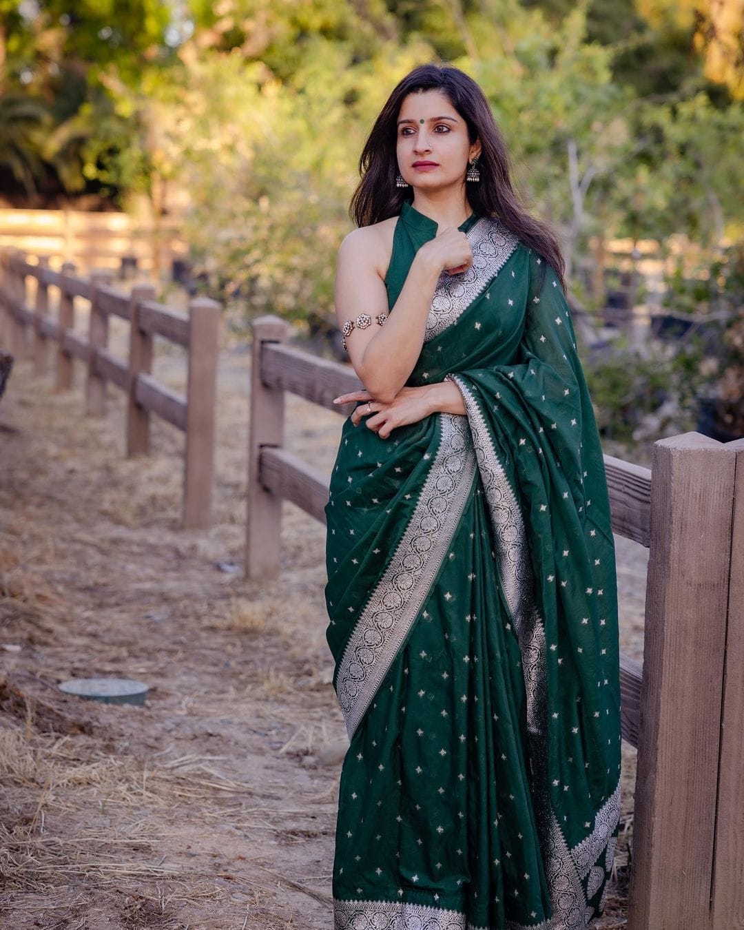 The Perfect Occasion Look - Peacock Green Silk Saree and Contrast Blouse