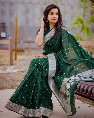 Moiety Green Cotton Silk Saree With Sensational Blouse Piece Shriji