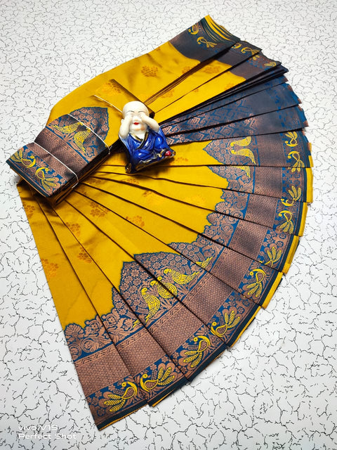 Tempting Mustard Soft Banarasi Silk Saree With Moiety Blouse Piece Shriji Main image
