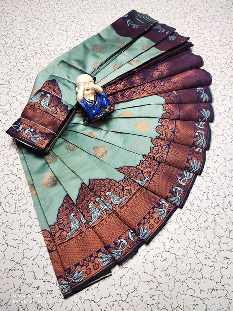 Splendorous Sky Soft Banarasi Silk Saree With Exuberant Blouse Piece Shriji Main image