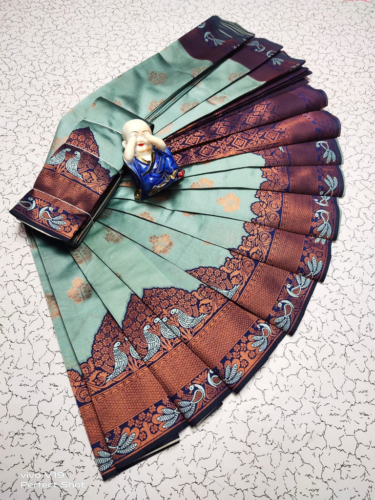 Splendorous Sky Soft Banarasi Silk Saree With Exuberant Blouse Piece Shriji