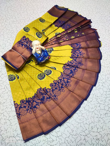 Gossamer Mustard Soft Banarasi Silk Saree With Blissful Blouse Piece Shriji