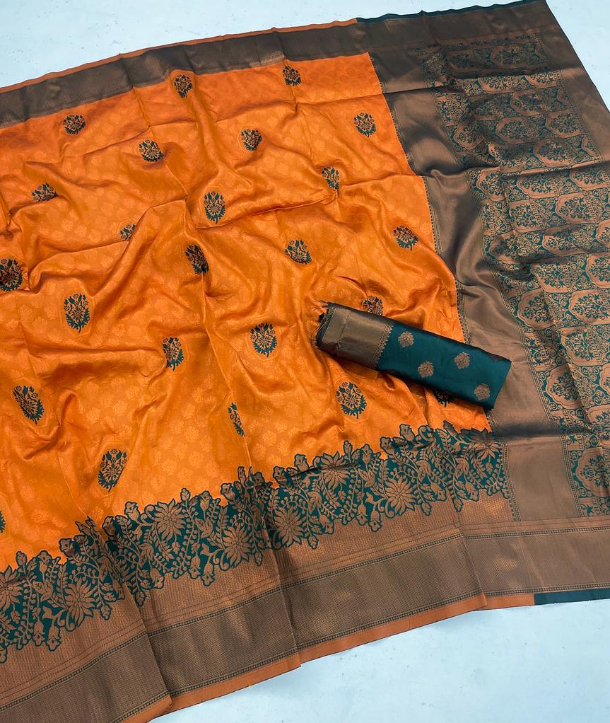 Ratatouille Orange Soft Banarasi Silk Saree With Surpassing Blouse Piece Shriji