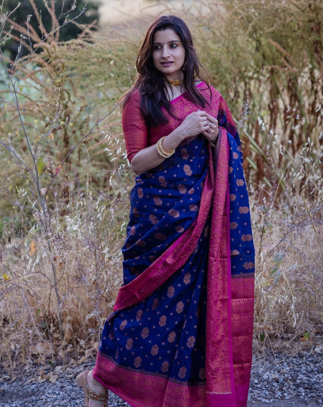 Hypnotic Blue Soft Silk Saree With Comely Blouse Piece Shriji Main image