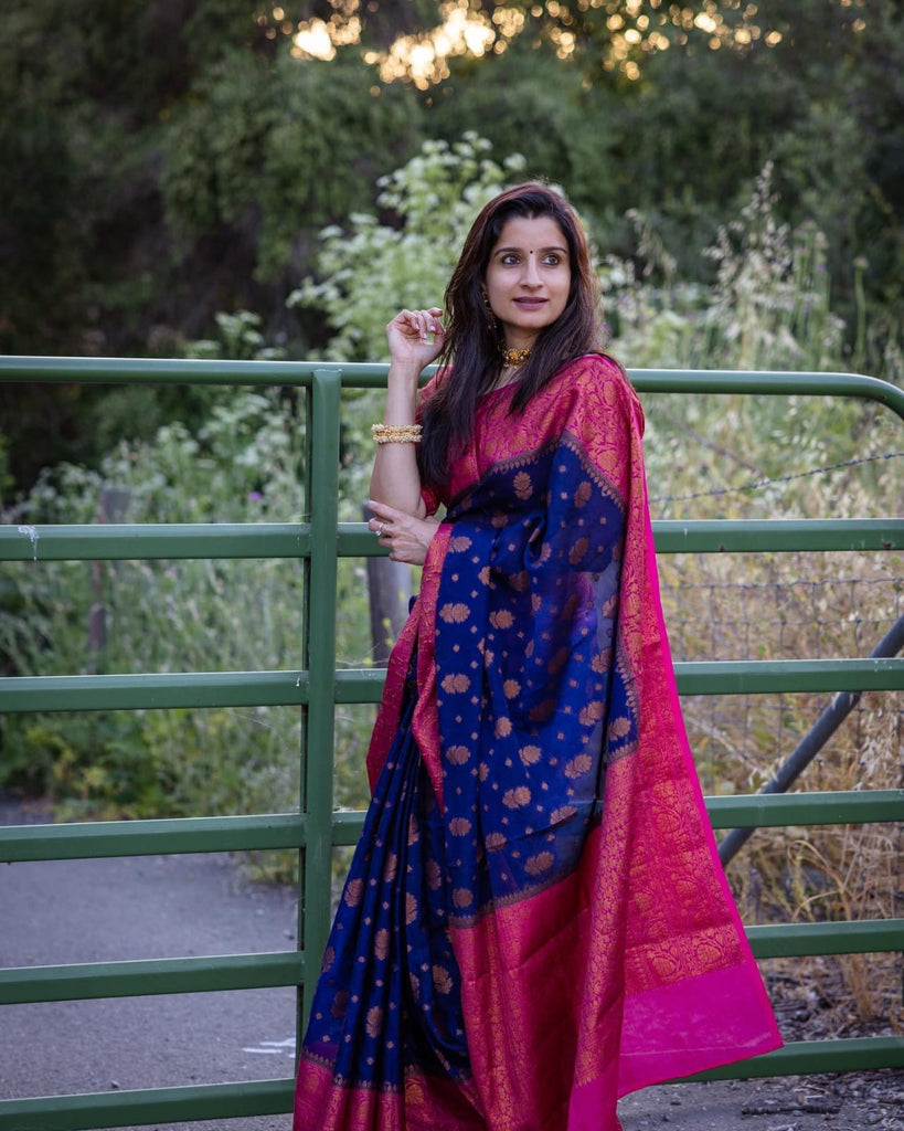 Hypnotic Blue Soft Silk Saree With Comely Blouse Piece Shriji