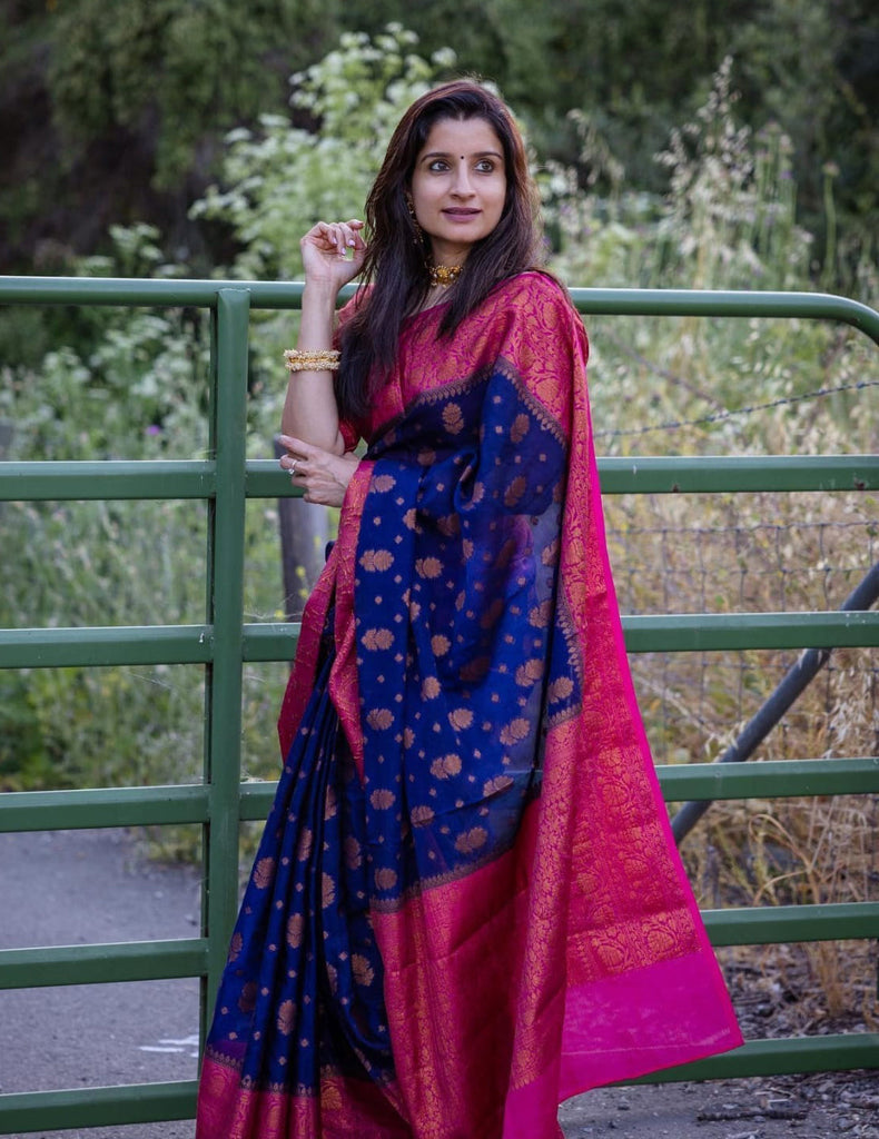 Hypnotic Blue Soft Silk Saree With Comely Blouse Piece Shriji