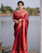 Load image into Gallery viewer, Majesty Red Soft Silk Saree With Elision Blouse Piece Shriji