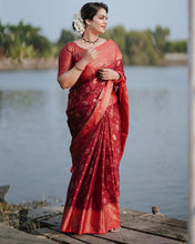 Load image into Gallery viewer, Majesty Red Soft Silk Saree With Elision Blouse Piece Shriji