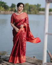 Load image into Gallery viewer, Majesty Red Soft Silk Saree With Elision Blouse Piece Shriji