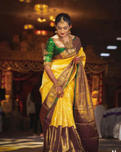 Load image into Gallery viewer, Incomparable Yellow Soft Banarasi Silk Saree With Flamboyant Blouse Piece Shriji