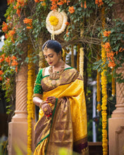 Load image into Gallery viewer, Incomparable Yellow Soft Banarasi Silk Saree With Flamboyant Blouse Piece Shriji