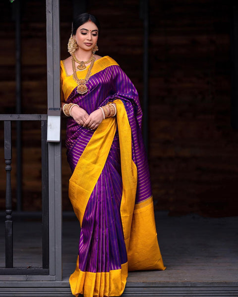 Prominent Purple Soft Silk Saree With Chatoyant Blouse Piece Shriji Main image