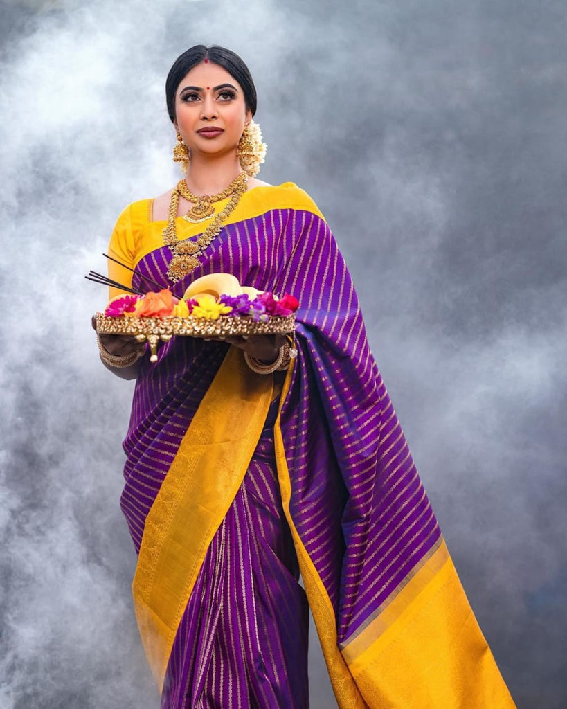 Prominent Purple Soft Silk Saree With Chatoyant Blouse Piece Shriji