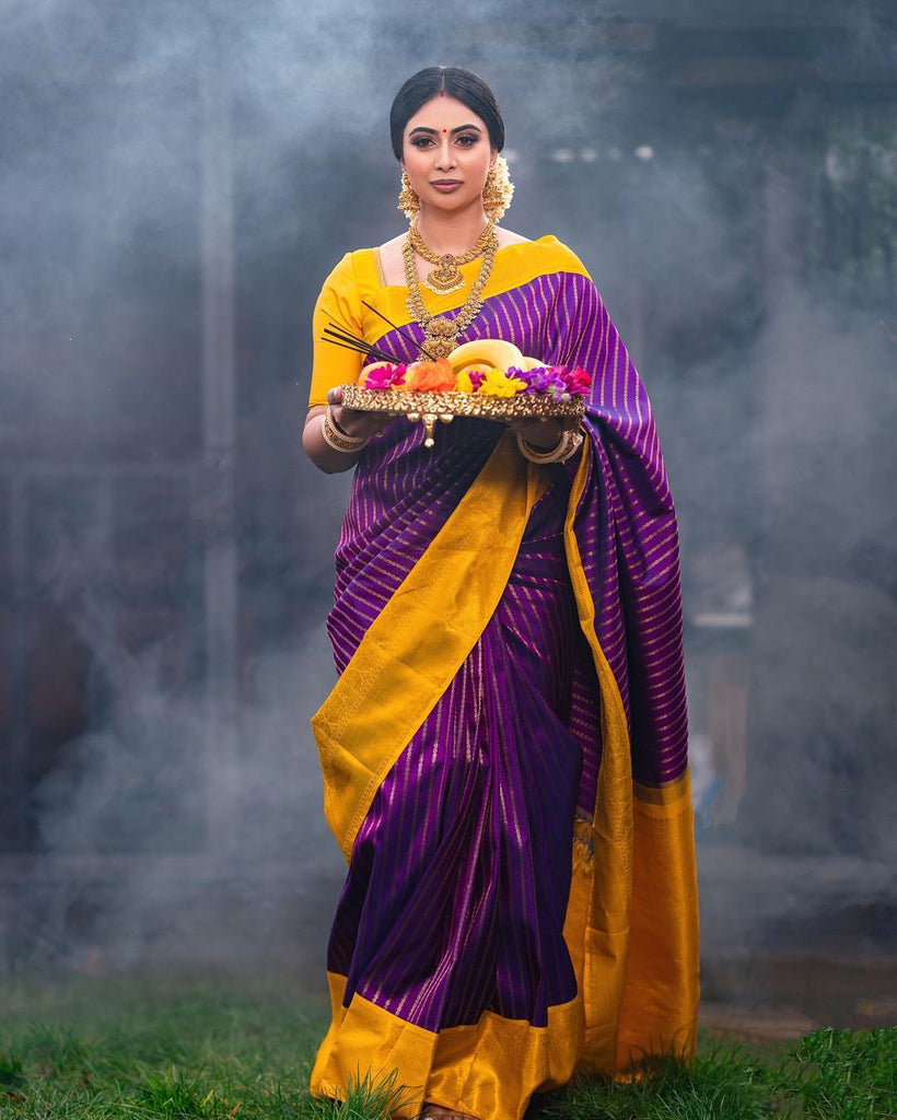 Prominent Purple Soft Silk Saree With Chatoyant Blouse Piece Shriji