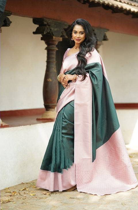 Glorious Dark Green Soft Silk Saree With Gorgeous Blouse Piece Shriji Main image