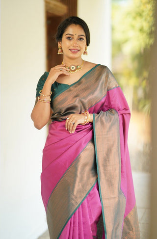 Fairytale Dark Pink Soft Silk Saree With Girlish Blouse Piece Shriji