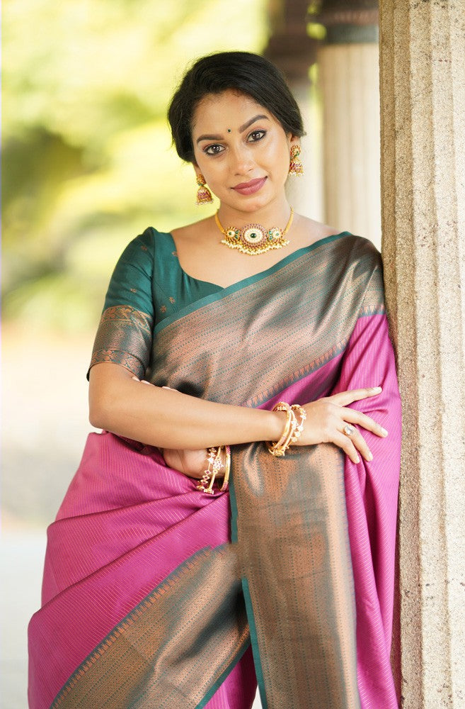 Fairytale Dark Pink Soft Silk Saree With Girlish Blouse Piece Shriji