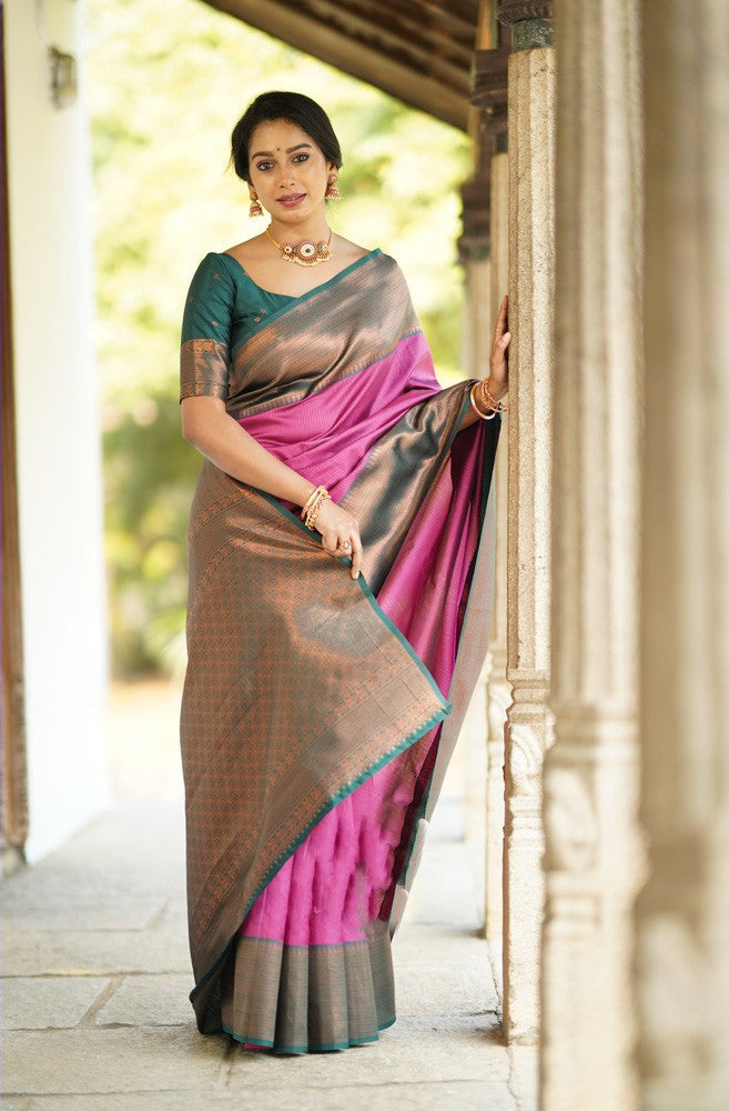 Fairytale Dark Pink Soft Silk Saree With Girlish Blouse Piece Shriji
