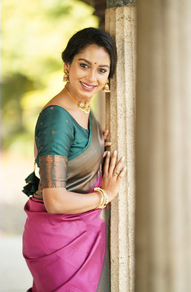 Fairytale Dark Pink Soft Silk Saree With Girlish Blouse Piece Shriji