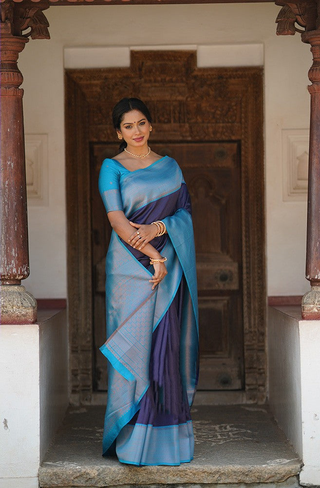 Admirable Navy Blue Soft Silk Saree With Extraordinary Blouse Piece Shriji