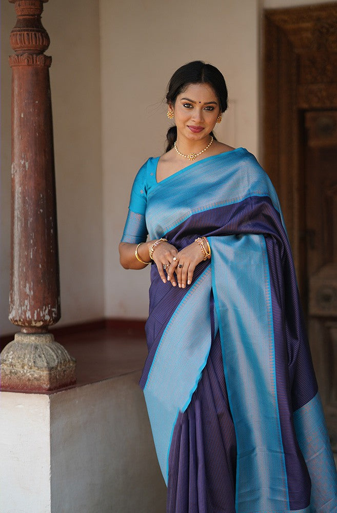 Admirable Navy Blue Soft Silk Saree With Extraordinary Blouse Piece Shriji