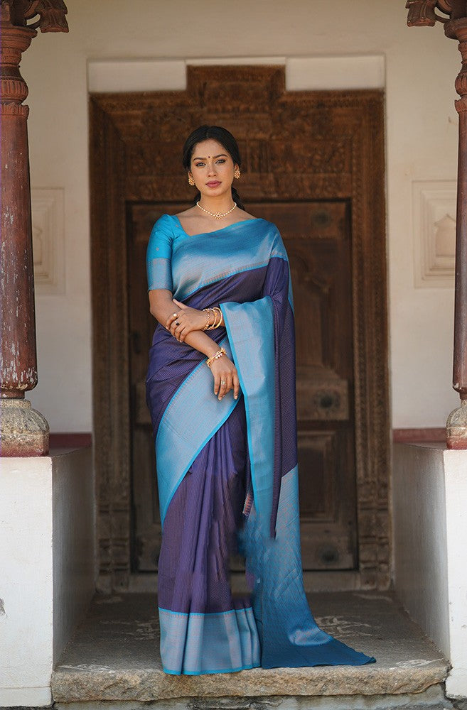 Admirable Navy Blue Soft Silk Saree With Extraordinary Blouse Piece Shriji Main image