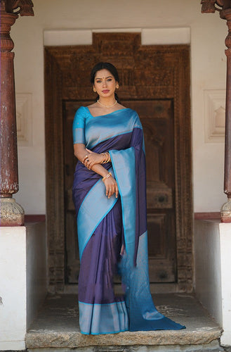 Admirable Navy Blue Soft Silk Saree With Extraordinary Blouse Piece Shriji