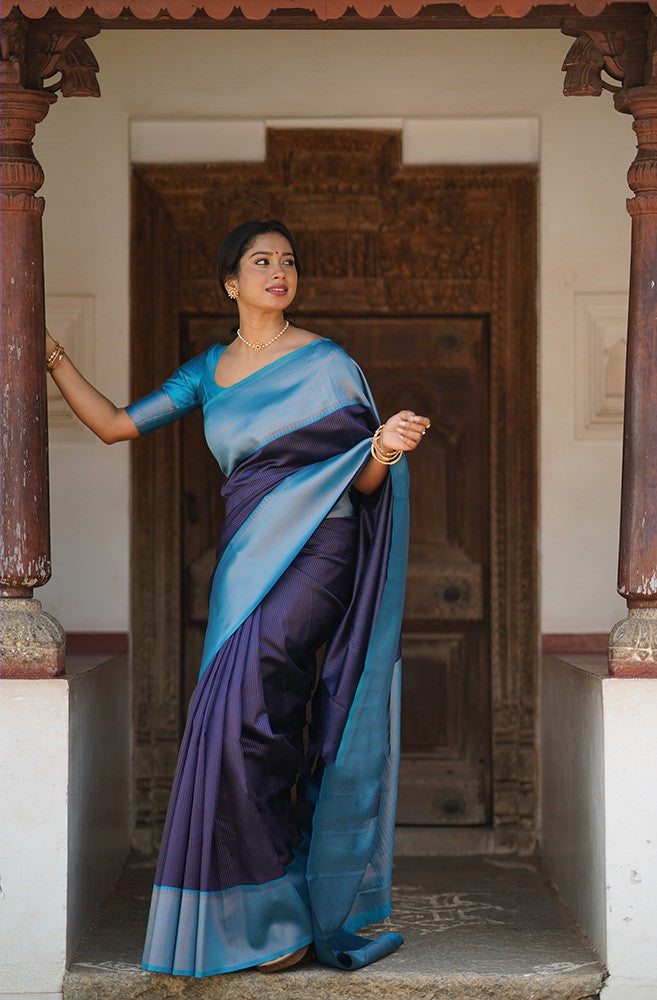 Admirable Navy Blue Soft Silk Saree With Extraordinary Blouse Piece Shriji