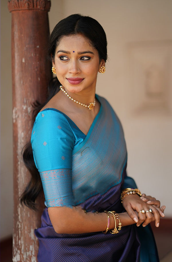 Admirable Navy Blue Soft Silk Saree With Extraordinary Blouse Piece Shriji