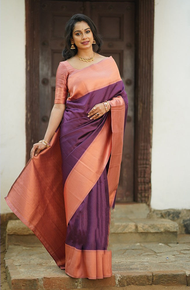 Brood Purple Soft Silk Saree With Wonderful Blouse Piece Shriji