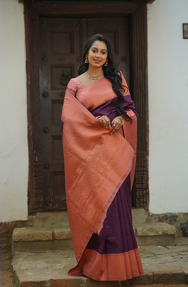 Brood Purple Soft Silk Saree With Wonderful Blouse Piece Shriji