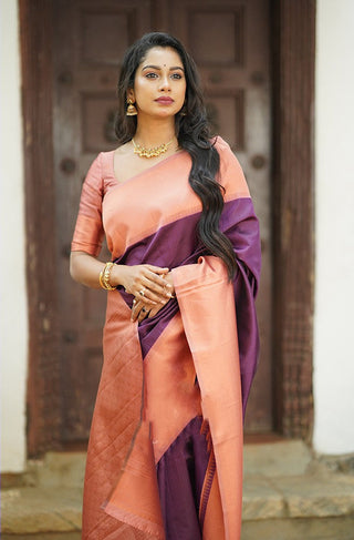 Brood Purple Soft Silk Saree With Wonderful Blouse Piece Shriji